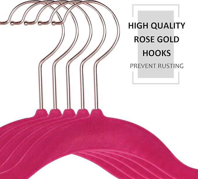 VECELO Premium Velvet Clothes Hangers Suit Heavy Duty (25 Pack)-Non Slip & Space-Saving with 6 Finger Clips & Tie Rack Excellent for Men and Women，Rose