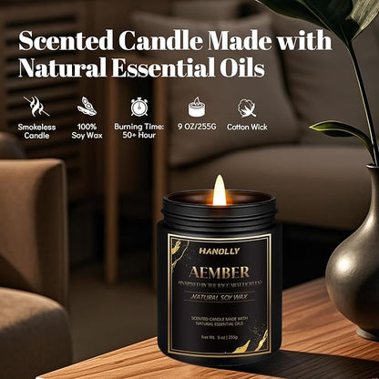 Aember Hotel Candle, 9 oz Scented Candles for Home Soy Candle Wax, Inspired by The Baccarat Hotels, Luxury Long Lasting Aromatherapy Jar Candle Gifts for Men Women