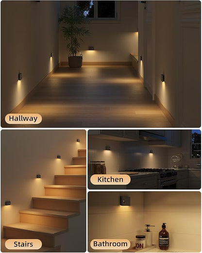EZVALO 3 Pack Motion Sensor Night Lights, Sync LED Stair Lights Indoor, 1500mAh Rechargeable, Magnetic & Dimmable, 3000K Soft White, Portable Nightlight for Hallway, Stairs, Bathroom, Bedroom (Black)