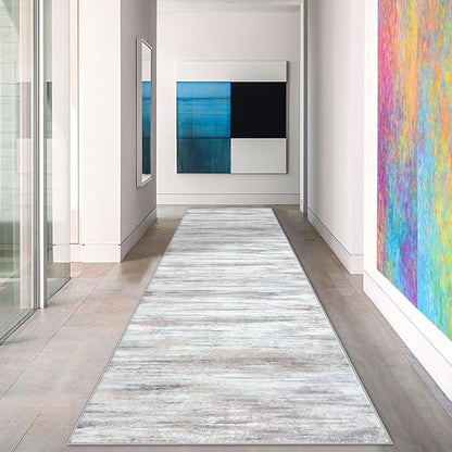 KOZYFLY Runner Rug 3x10 Modern Ombre Runners for Hallways, Washable Rugs for Bedroom Non-Slip Soft Stain Resistant Striped, Print Distressed Beige Abstract Carpet for Living/Laundry/Kid Room