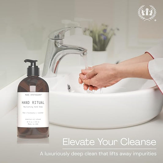 Muse Apothecary Hand Ritual - Aromatic and Nourishing Hand Soap, Infused with Natural Aromatherapy Essential Oils - USDA Certified Biobased - 16 oz, Coconut + Sandalwood