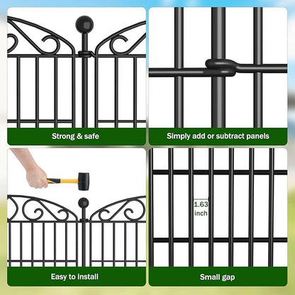 12 Panel No Dig Decorative Garden Fence - 42in H x 25.55ft L, Tall Animal Barrier for Dogs Rabbits, Rustproof Metal Wire Panels for Yard, Patio, and Outdoor Border Use
