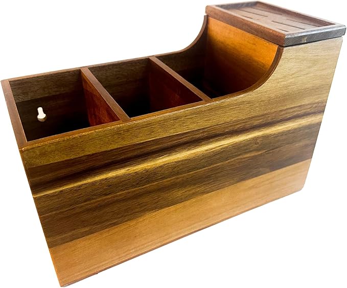 Kitchen Utensil Holder & Organizer with 6-Knife Storage Block - Wood - Countertop or Wall Mountable - Moisture & Water Resistant - Non-Slip Pads