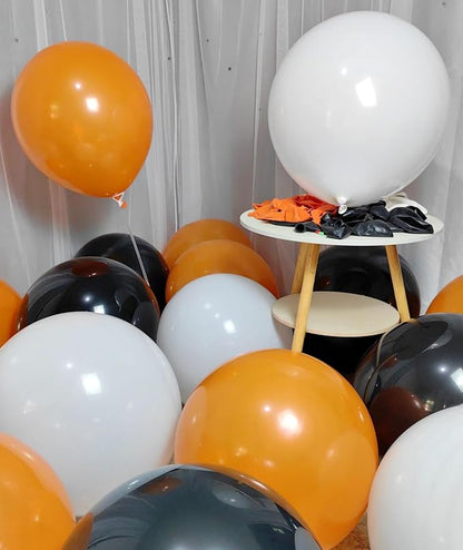 90 Pack Black White Orange Balloons 100 of each of the 3 colors 18 inch Black White Orange Latex Party Balloon Bulk for Various Party Events Decorations