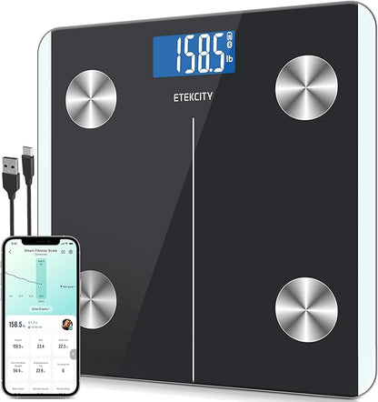 Etekcity Rechargeable Smart Scale for Body Weight, Digital Bathroom Scale with BMI, Body Fat, Muscle Mass, Accurate Weighing Machine for People Sync with Smartphone App, 400lb