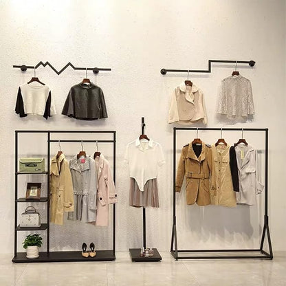 Modern Simple Heavy Duty Metal Rolling Clothing Garment Rack with Wheel,Creative Commercial Wedding Dress Display Shelf,Single Rod Floor-Standing Clothes Hangers (Black without Wood, 47.2" L)