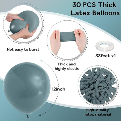 Slate Blue Balloons, 12 Inch 30 Pcs Dusty Dark Teal Latex Matte Retro Sea Fog Helium for Birthday Boho Baptism Baby Shower Party Decorations