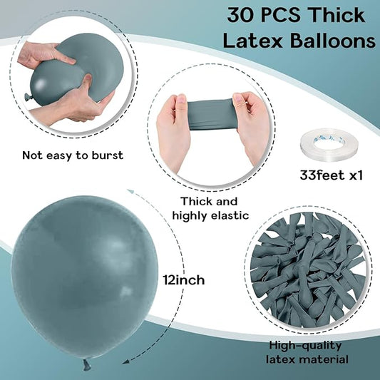 Slate Blue Balloons, 12 Inch 30 Pcs Dusty Dark Teal Latex Matte Retro Sea Fog Helium for Birthday Boho Baptism Baby Shower Party Decorations