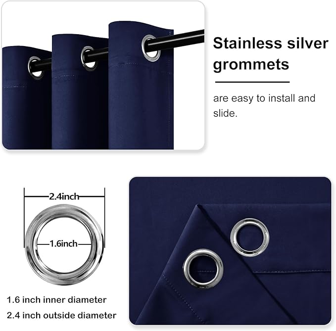 DWCN Blackout Curtains 63 Inch Length, Room Drakening Drapes for Bedroom, Solid Grommet Living Room Extra Wide Panels, Navy Blue, W70 x L63 Inch, 2PCS