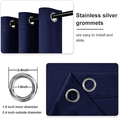 DWCN Blackout Curtains 63 Inch Length, Room Drakening Drapes for Bedroom, Solid Grommet Living Room Extra Wide Panels, Navy Blue, W70 x L63 Inch, 2PCS