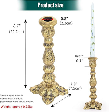 Sungmor Vintage Gold Cast Iron Candle Holder – 8.7" Tall Decorative Rustic Taper Candle Stand – Heavy Antique-Style Candlestick for Table Centerpiece, Fireplace Mantel, or Farmhouse Home Décor