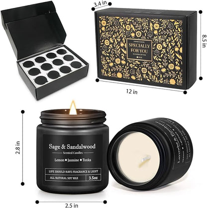 12 Pack Scented Candles for Men, Masculine Candle Gift Set with Smoky, Woody & Spiced Scents, Soy Wax Aromatherapy Candles for Home, Gifts for Him, Boyfriend