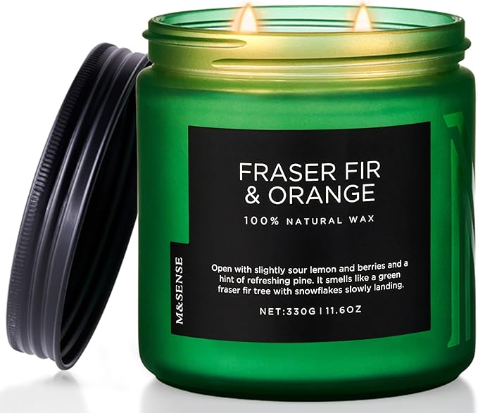 M&SENSE Frasier Fir Pine Scented Candle, Soy Wax Non Toxic for Home Up to 70 Hours, 2 Cotton Wick 11.6oz Christmas Tree Scent Holiday Aromatherapy Candle for Birthday Holiday Gifts