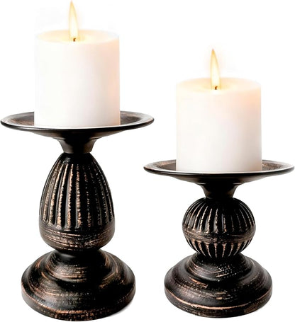 Gold Brass Vintage Candle Holders for Metal Candlestick Holders with Non-Slip Base - Stick Candle Holders for Fireplace, Party, Dining, Home, Wedding Decor(Set of 2Pcs)