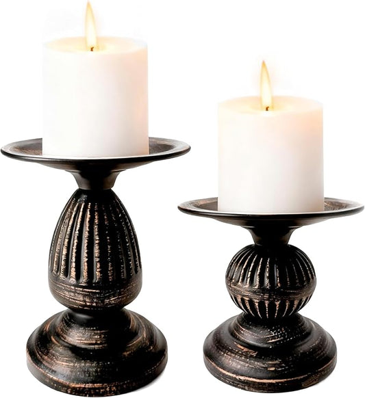 Gold Brass Vintage Candle Holders for Metal Candlestick Holders with Non-Slip Base - Stick Candle Holders for Fireplace, Party, Dining, Home, Wedding Decor(Set of 2Pcs)