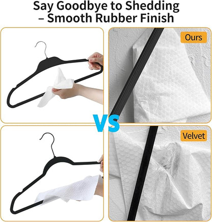 Non-Slip Rubber Coated Hangers, 30 Pack Plastic Clothes Hangers with 360° Swivel Hook 17.7 Inches Slim Space Saving Hangers for Adult Clothes Shirts Dresses Pants, Black