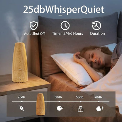 Cool Mist Humidifier,Elecameier Warm and Cool Mist Humidifier for Home/Bedroom with Remote Control Smart Air Humidifier for Desk/Office/Baby Bedroom 25dB Whisper Quiet with Auto Shut off light wood