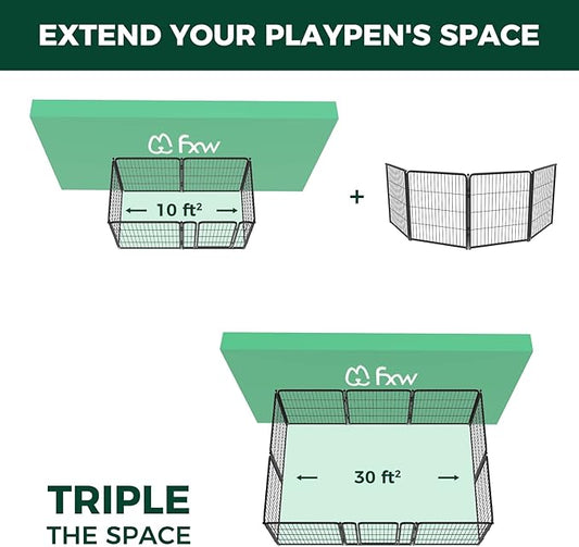 FXW Homeplus Unleashed Indoor Dog Playpen - Stress-Free and Safe Play, Heavy Duty 32 Inch 4 Panels Dog Pen for Small and Medium Dogs, Black│Patented