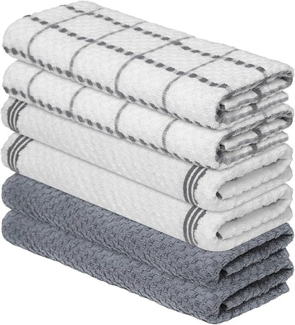 Artoid Mode Ring Spun Cotton Grey Kitchen Dish Towels, 15x25 Inch Ultra Soft Absorbent Quick Drying Household Cleaning Tea Towels Bar Towels Set of 6