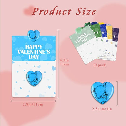 21 Pack Valentine’s Day Gifts for Kids, Valentine’s Day Cards with Heart-Shaped Crystal Gemstones for School Classroom Exchange, Valentine Party Favors&Goody Bag Fillers for Girls and Boys Ages 4–12