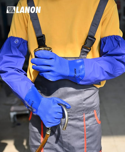 LANON 2 Pairs 26" Elbow Length PVC Chemical Resistant Gloves, Heavy-Duty Long Rubber Gloves, Acid, Alkali & Oil Protection, XL