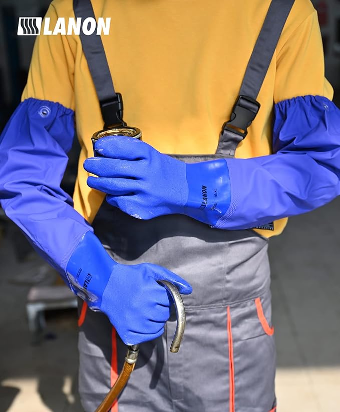 LANON 26" Elbow Length PVC Chemical Resistant Gloves, Heavy-Duty Long Rubber Gloves, Acid, Alkali & Oil Protection, XXL