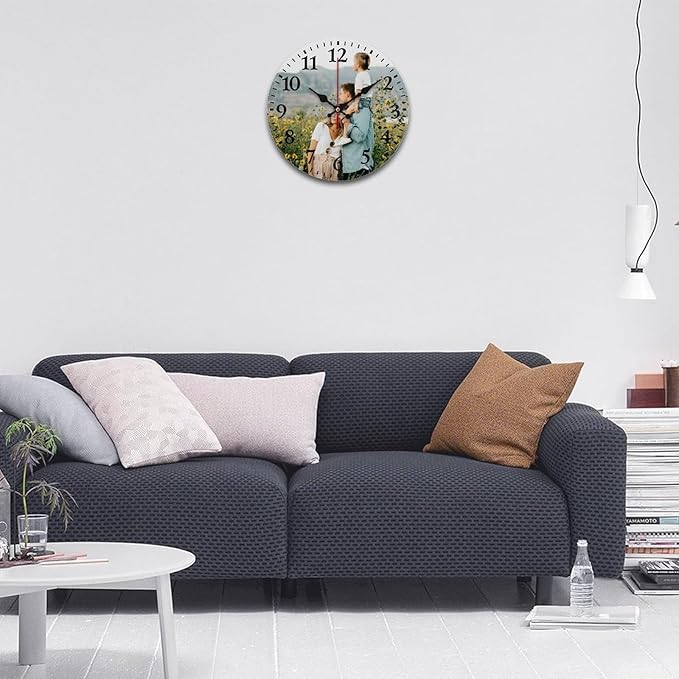 Custom Clock Personalized Round Wall Clock with Photo Customized Picture Clock for Bedroom Living Room Kitchen Decor