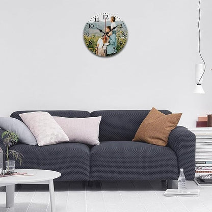 Custom Clock Personalized Round Wall Clock with Photo Customized Picture Clock for Bedroom Living Room Kitchen Decor