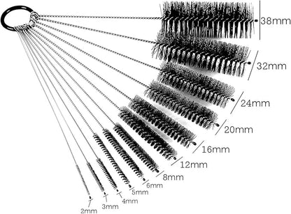 Black Nylon Cleaning Brush Set, 12-Piece, Suitable for Bottle, Teapot, Airbrushes, Espresso Machines, Protective Design, Dishwasher Safe