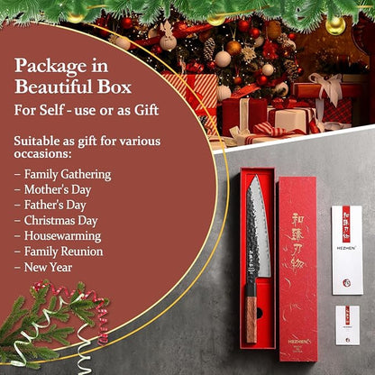 HEZHEN Kiritsuke Knife,9.5 Inches,3 Layers High Carbon Clad Steel Japanese Knife, Composite Forging Steel, Professionl Professional Japanese Kitchen Knife, Redwood Octagonal Handle