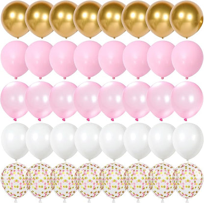 Pink and Gold Balloons, 12 Inch Light Baby Pink White and Gold Confetti Balloons for Girls Princess Birthday Baby Shower Bridal Shower Wedding Graduation Party Decoration