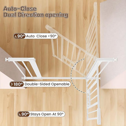 Mumeasy 36" High Extra Tall Baby Gate with Cat Door, 29.6"-40.5" Wide Pressure Mounted Dog Gate with Small Pet Door, Auto Close Pet Gate for House,Stairs,Doorways,White