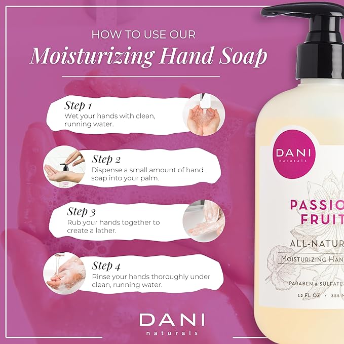 Naturals Moisturizing Hand Soap - Passion Fruit Scent, Hydrating, Sulfate-Free & Paraben-Free, 12 Oz Bottle with Pump, Gentle Cleansing for Dry Skin