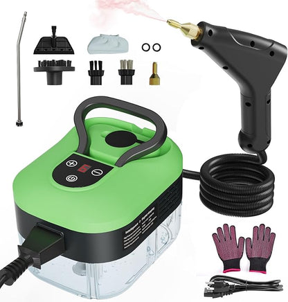 Steam Cleaner, Handheld Steam Cleaner for Home Car Furniture Bathroom, 2500W High Pressure Steam Cleaner, 1.2L Water Capacity, 6 Adjustable Speeds, 4 Brush Heads, Steamer for Cleaning (Green)