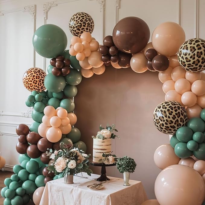 Jungle Balloons, 12 Inch Green and Brown Balloons, Sage Green Brown Apricot Giraffe Khaki Print Latex Balloon for Safari Baby Shower Forest Jungle Animal Theme Birthday Party Decorations