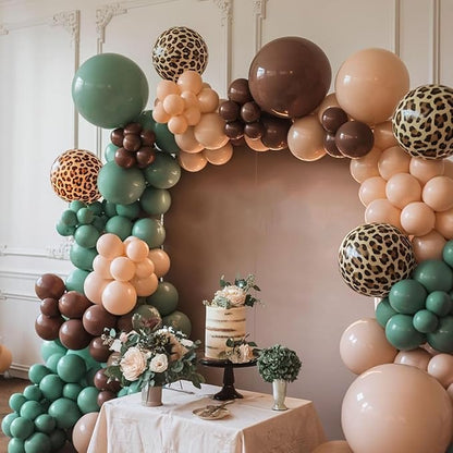 Jungle Balloons, 12 Inch Green and Brown Balloons, Sage Green Brown Apricot Giraffe Khaki Print Latex Balloon for Safari Baby Shower Forest Jungle Animal Theme Birthday Party Decorations