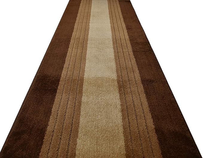 Custom Size Hall Runner Rug, Slip Resistant, 31 Inch Wide X Your Choice of Length, Lines Brown, 31 Inch X 17 feet