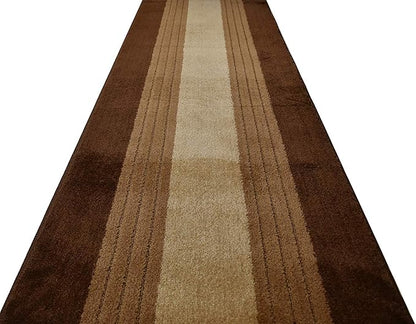 Custom Size Hall Runner Rug, Slip Resistant, 31 Inch Wide X Your Choice of Length, Lines Brown, 31 Inch X 11 feet