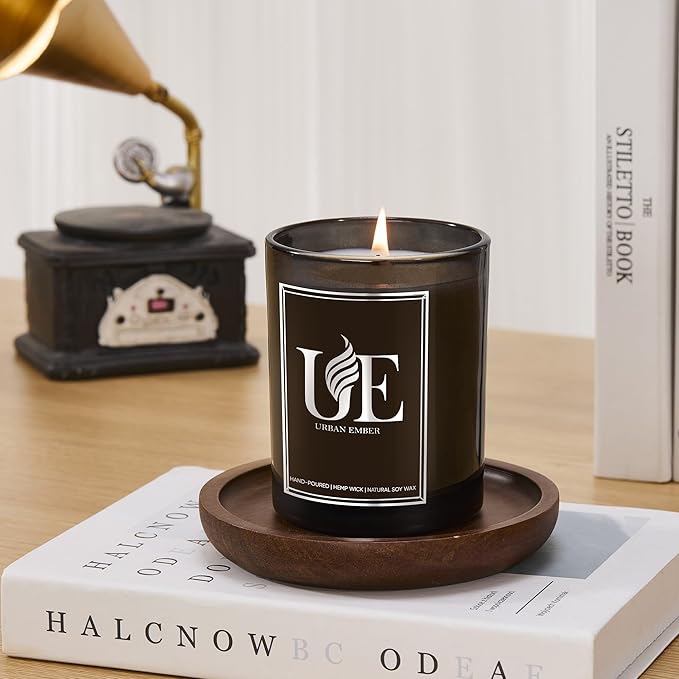 2 Pack Scented Candle Set for Men | Black Candles Set of Oud Vanilla，Wood & Leather| 110 Hour Long Lasting Candles for Home Scented | Made with Soy Wax | 16 oz