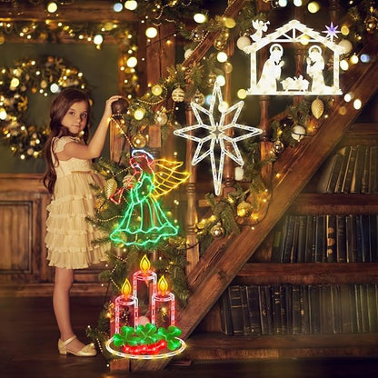 Christmas Decorations 17" Christmas Window Silhouette Lights Decorations - 2 Pack Nativity Scene with Lights ＆ Lighted Bethlehem Star for Holiday Indoor and Outdoor Wall Door Window Decorate