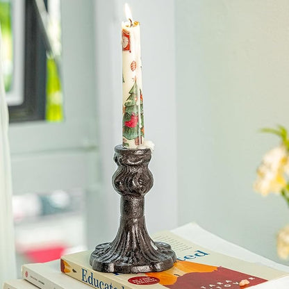 Sungmor Vintage Black Cast Iron Candle Holder – 4.4" Tall Decorative Rustic Taper Candle Stand – Heavy Antique-Style Candlestick for Table Centerpiece, Fireplace Mantel, or Farmhouse Home Décor