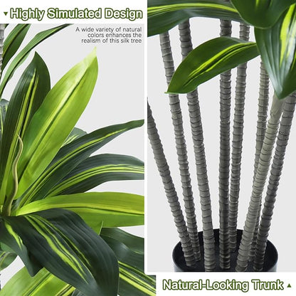Dracaena Artificial Plant Indoor 6FT - Large Tropical Fake Tree with Lifelike Leaves - Tall Faux Floor Plant in Pot - Artificial Dracaena Tree Indoor for Home Office Living Room Decor