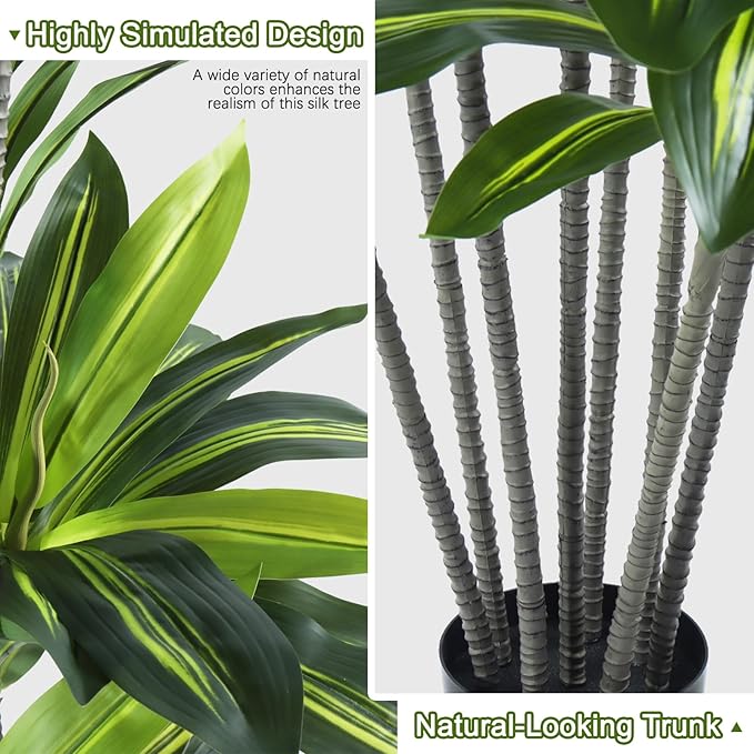 Dracaena Artificial Plant Indoor 5FT - Large Tropical Fake Tree with Lifelike Leaves - Tall Faux Floor Plant in Pot - Artificial Dracaena Tree Indoor for Home Office Living Room Decor