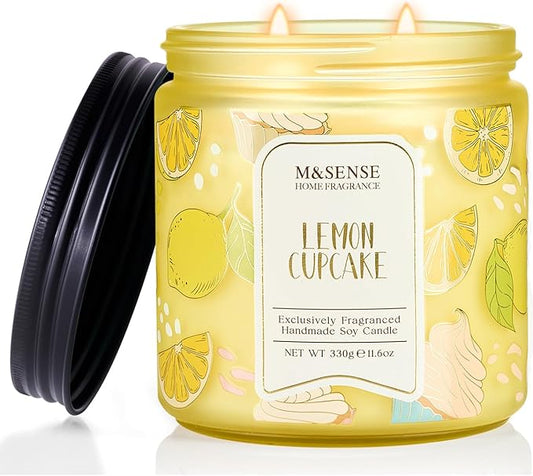 M&SENSE Lemon Vanilla Cookie Scented Candle, 11.6oz Natural Soy Wax, 70 Hours Long Lasting Clean Burn, Citrus Vanilla Scents for Kitchen Freshness, Holiday Gifts for Women Men, Warm Home Decor