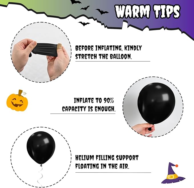 Purple Green Balloons, 12 Inch Halloween Balloons Set, Matte Black Fruit Green and Metallic Purple Confetti Balloon Latex Helium Balloon for Birthday Horror Halloween Party Decorations Indoor Outdoor