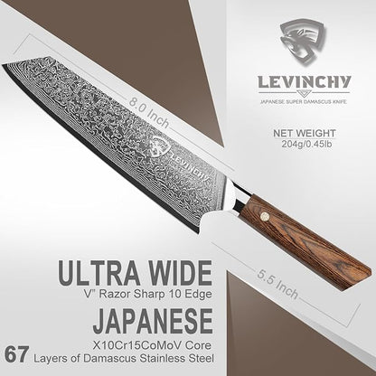 Damascus Chef Knife 8 inch with Ergonomic Pakka Wood Handle, Professional Japanese Damascus Steel Kitchen Knife