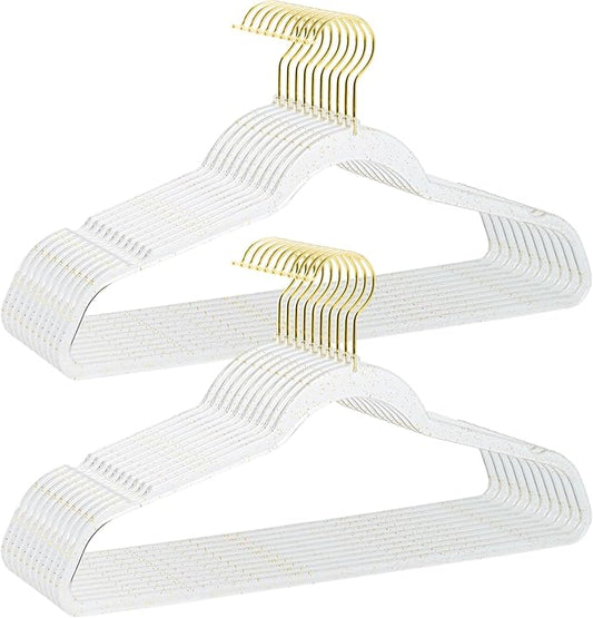 Clear Clothes Hangers 16", 20 Pack Plastic Coat Hanger for Adult Closet, Durable Ganchos de Ropa with Swivel Hook, Thin Space Saving Perchas de Plástico for Spaghetti Strap Dress Suit