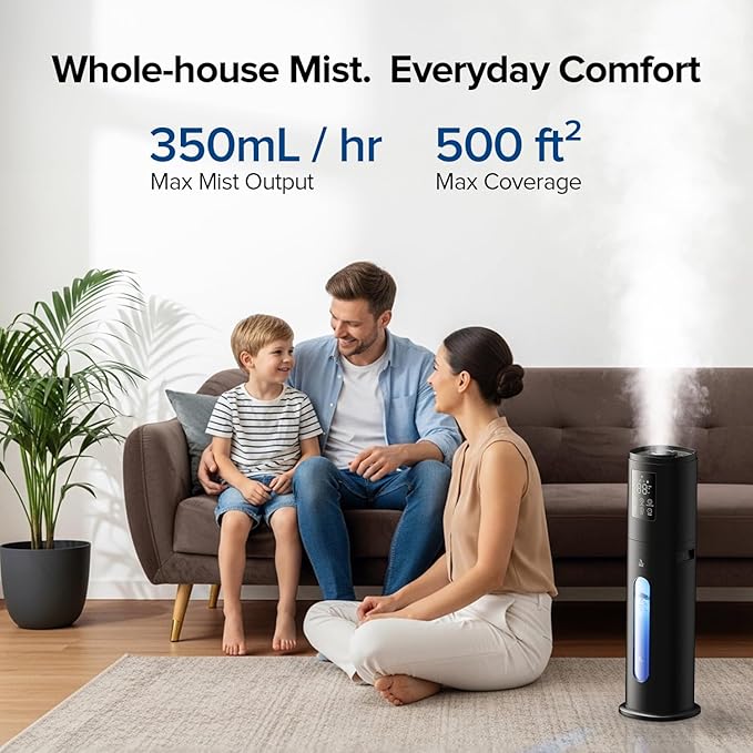 Humidifiers for Bedroom Large Room with 7L/1.85Gal Quiet Humidifiers, Smart App & Remote Control, 4 Mist Levels Cool Mist Humidifier for Home & Office
