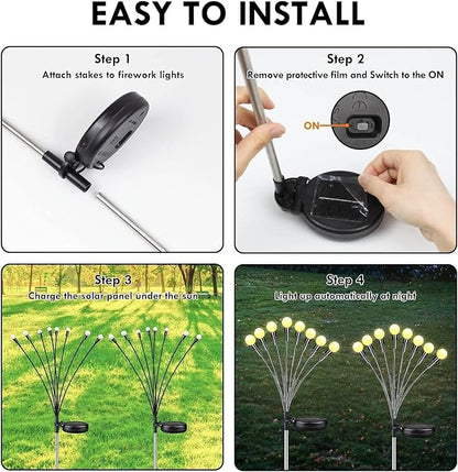 OZS Upgraded 2Pack Total 16LED Solar Christmas Lights - Solar Garden Lights Outdoor, Solar Firefly Lights, Sway by Wind, Solar Lights Outdoor Waterproof for Pathway Christmas Decoration(Warm White)
