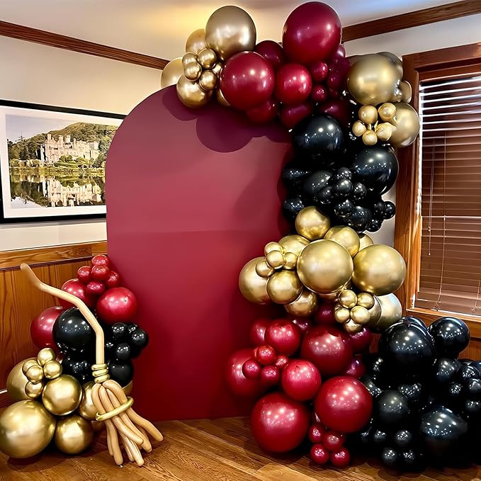 Black Burgundy Gold Balloon, 60 Pcs 12 Inches Burgundy Metallic Gold Confetti Balloons for Kids Magical Wizard Party Birthday Decorations Baby Shower Engagement Party Supplies
